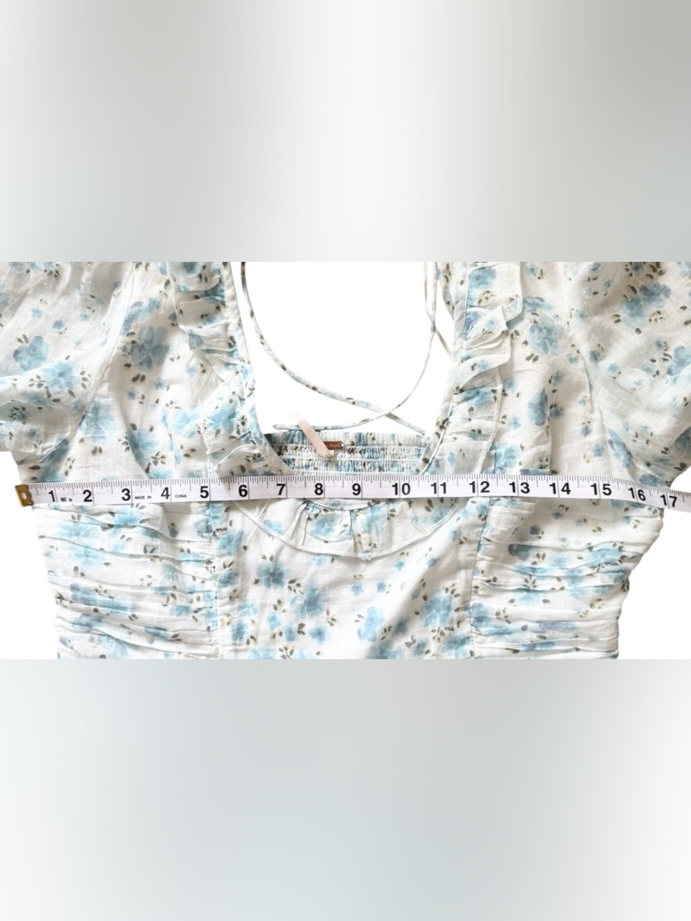 Free People Another Life Floral Peasant Top Cottagecore Blue S - Picture 4 of 9
